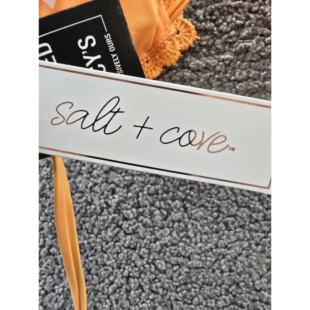 Salt + Cove Crochet Halter Triangle Bikini Juniors' L Tangerine Zing Back Tie